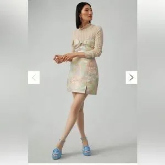 Maeve Dresses & Skirts - Maeve Pink and Green Strapless mini Dress spring